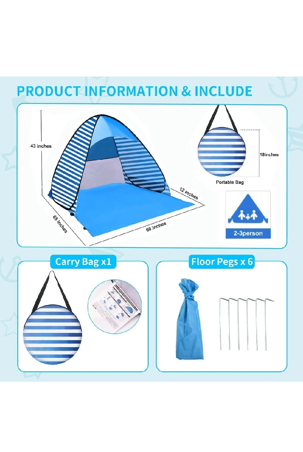 New Easy Pop Up Beach Tent 2-3 Person - photo 2