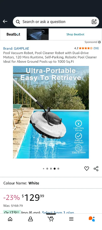 GAMPLAE Pool Cleaner Robot - White image indicator(6)