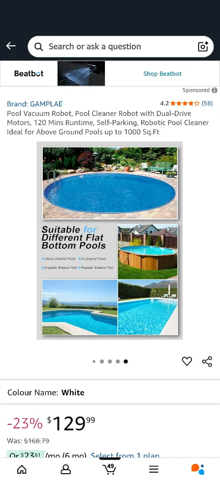 GAMPLAE Pool Cleaner Robot - White image indicator(7)