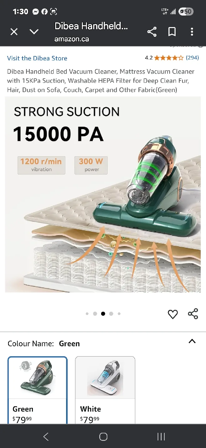 DIBEA UV-10 Mattress Vacuum Cleaner - Green - New in Box thumbnail