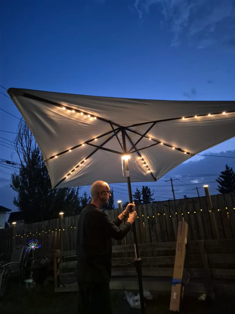 SOLAR Umbrella - 6.5'ftx10'ft,Square, Beige, Solar led new thumbnail