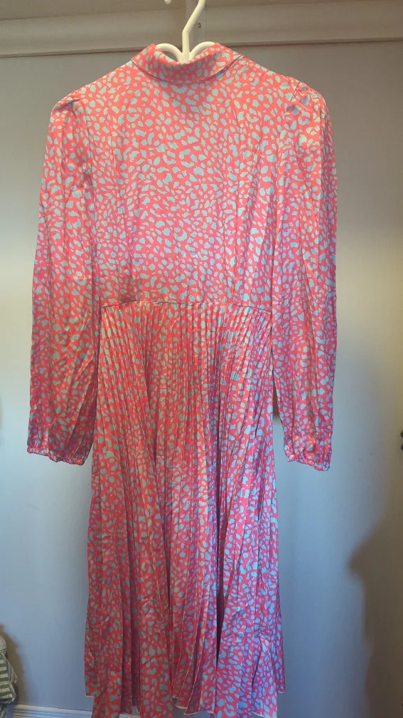 Coral & Blue Pleated Dress Shein thumbnail