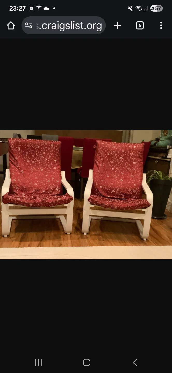 Pair of Red Patterned Cushioned Rocking Chairs thumbnail