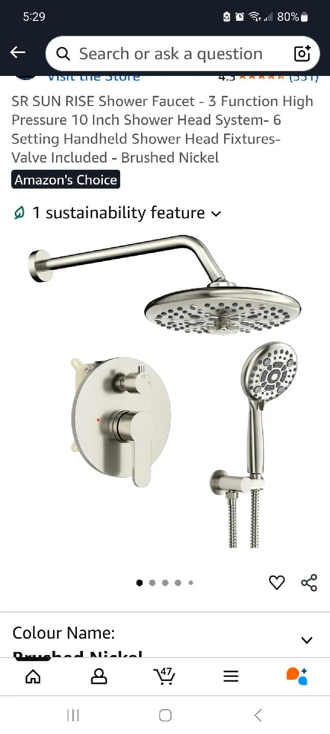 SR SUN RISE 10 Inch Shower Head - Brushed Nickel thumbnail