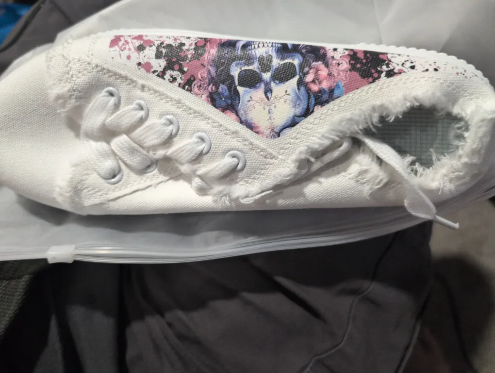 White Canvas Sneakers with Skull Design thumbnail