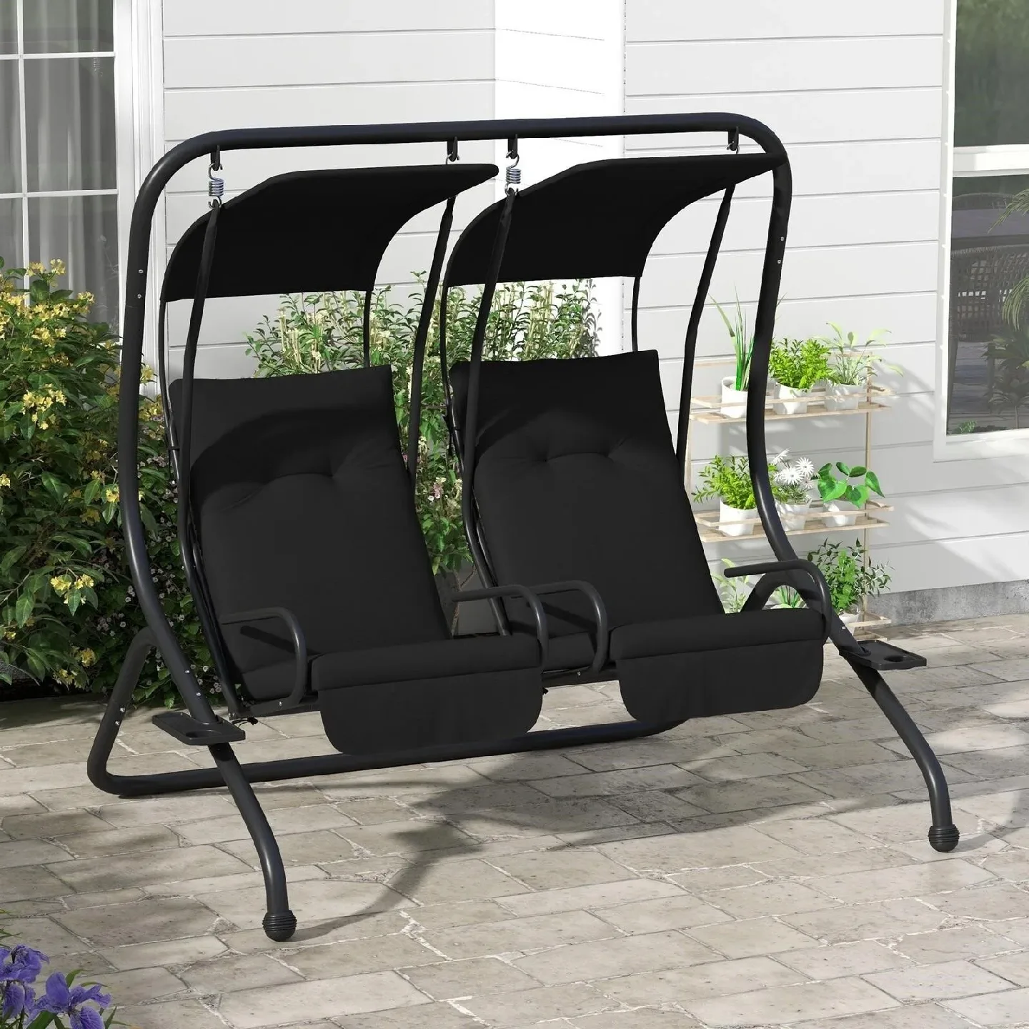 New 2-Seat Swing with Canopy - Black thumbnail