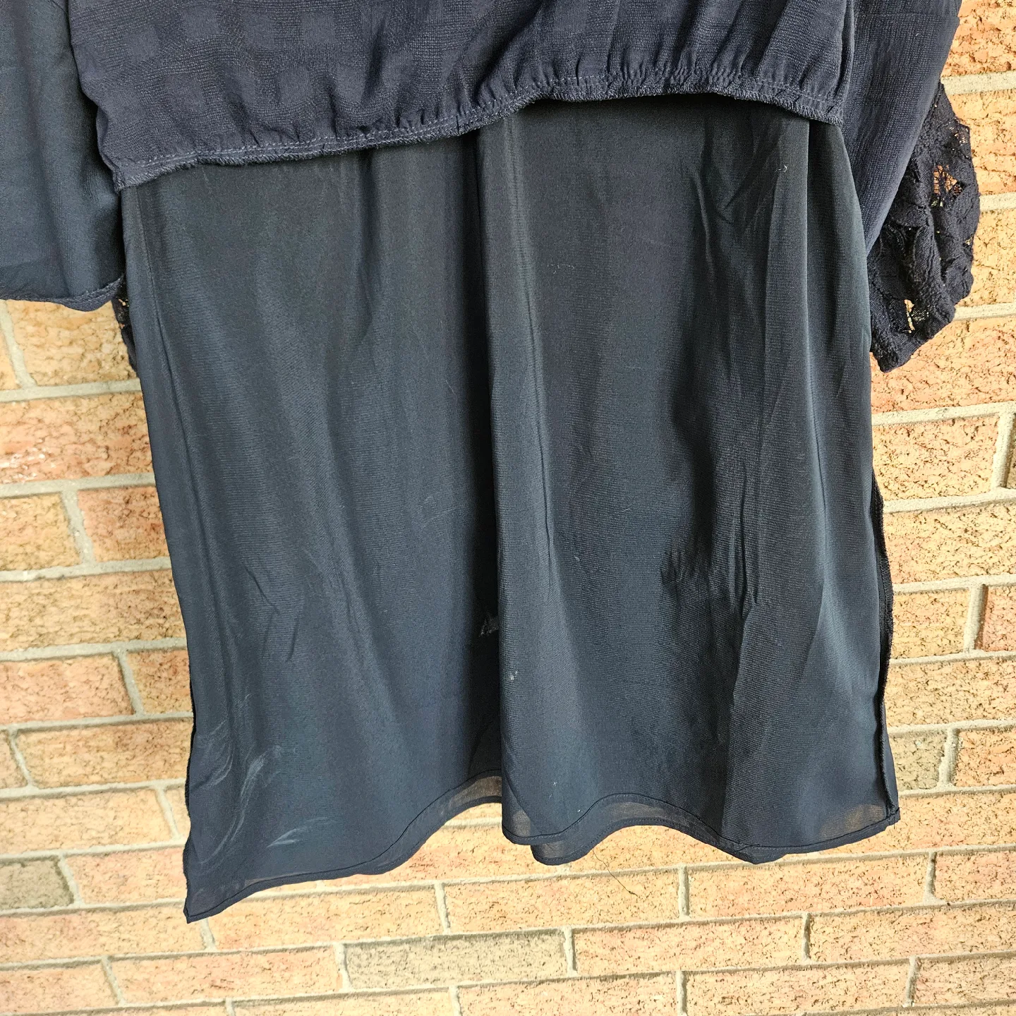 Skies Are Blue  V-Neck Lacey  Shift Dress Navy Blue Size M image indicator(4)