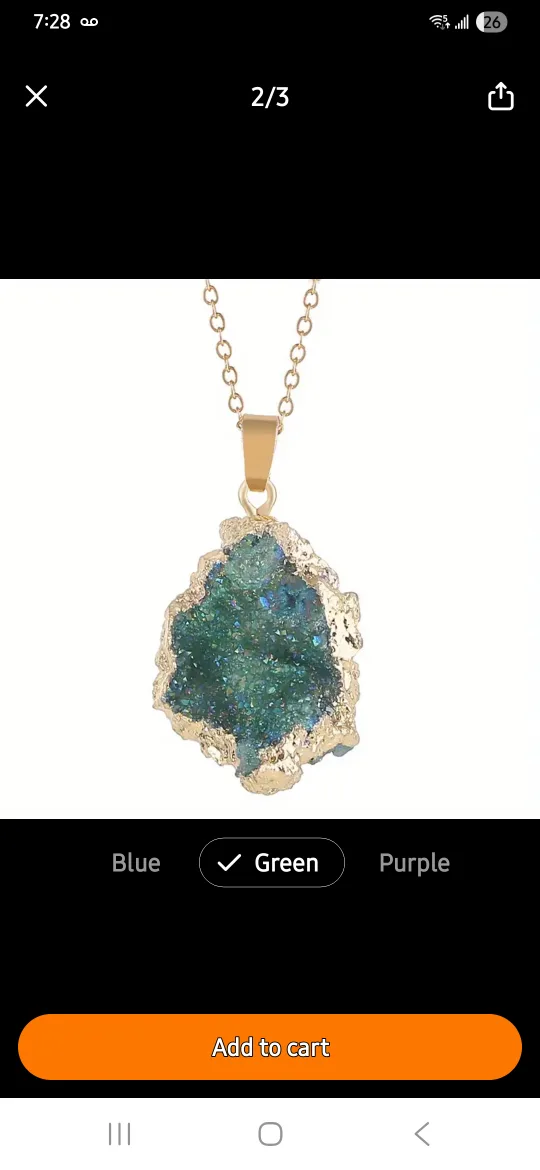 Green Druzy Gold Trim Necklace thumbnail