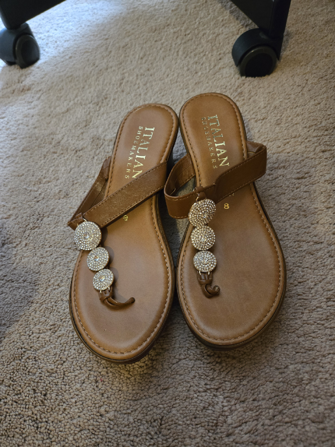 Italian Shoemakers Brown Wedge Sandals - Size 8