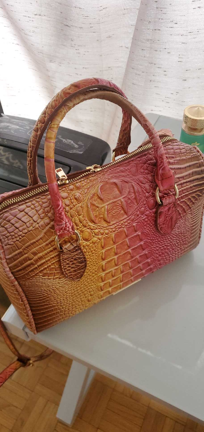 Brown Crocodile Embossed Satchel Bag