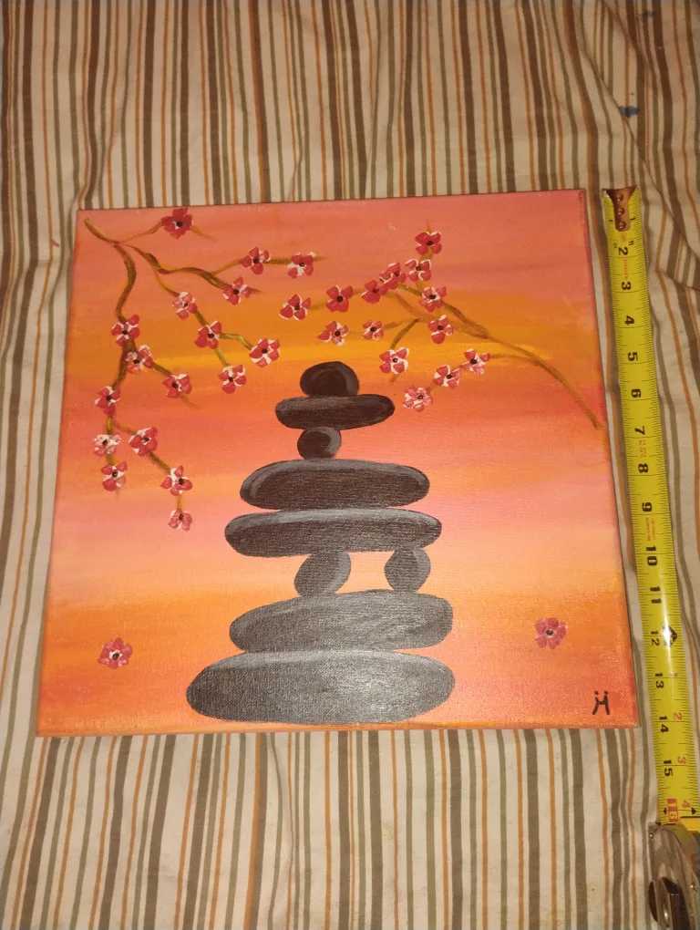 Original Painting - Stacked Stones & Blossoms image indicator(2)