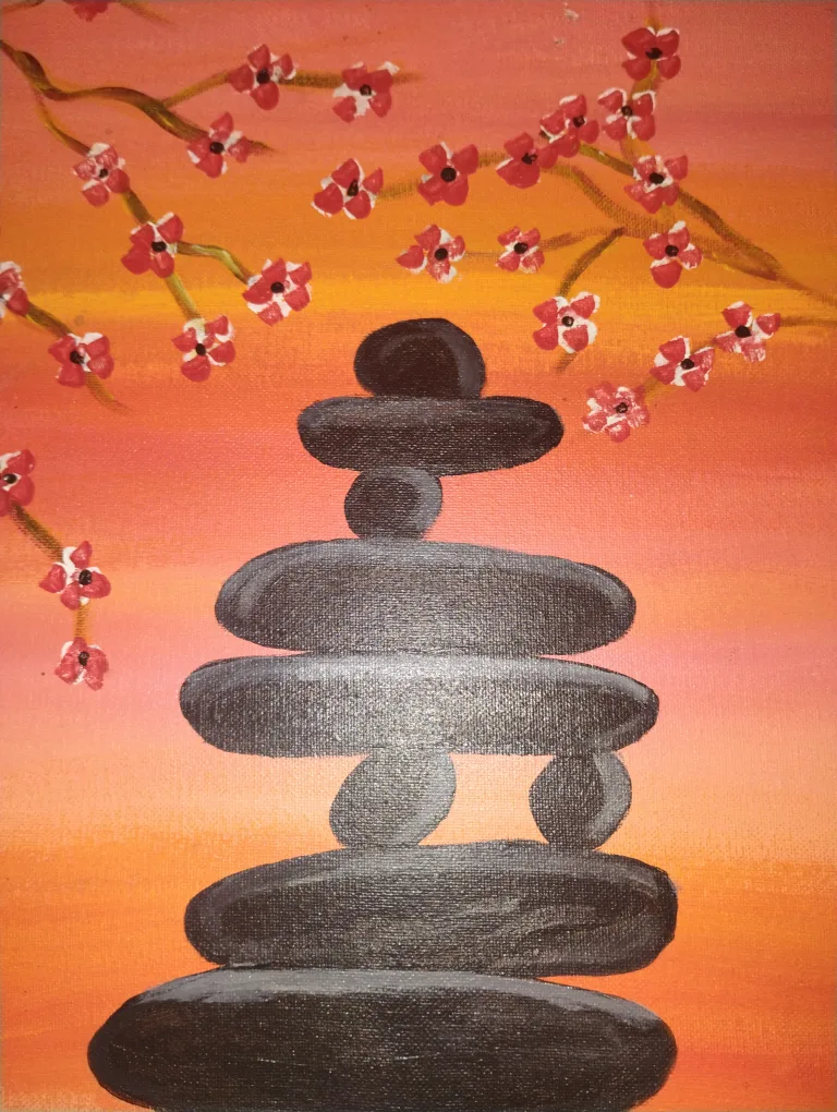 Original Painting - Stacked Stones & Blossoms image indicator(3)