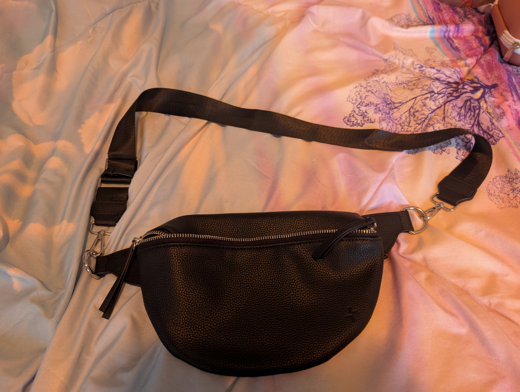 Tracker Black Faux Leather Belt Bag