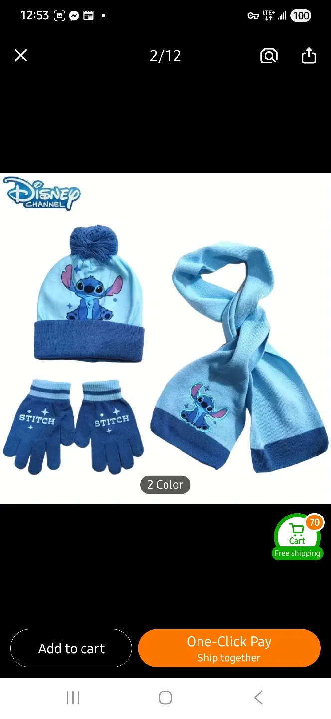 NEW Kids Disney Stitch Hat, Scarf & Gloves Set ❄️ thumbnail