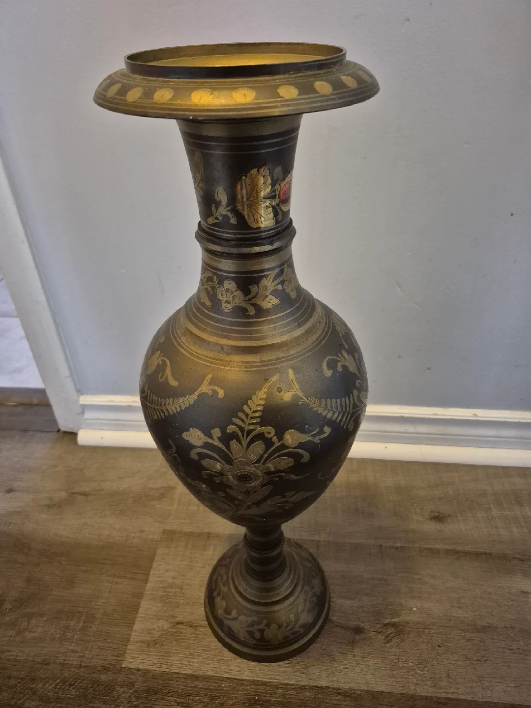 Vintage Brass Vase with Floral Design image indicator(2)
