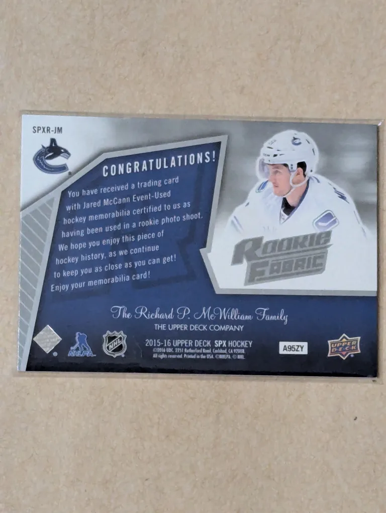 Jared McCann Rookie Fabric spx 15/16 card image indicator(2)