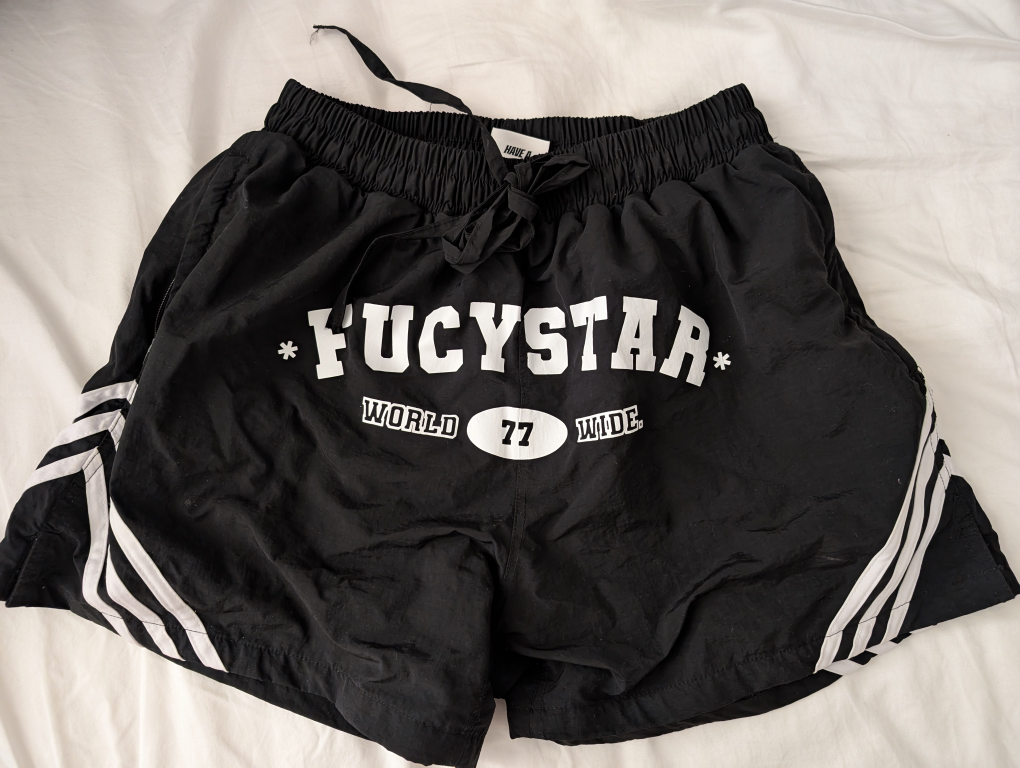 Brand New Fucy Black Shorts Star Motifs Streetwear Size L