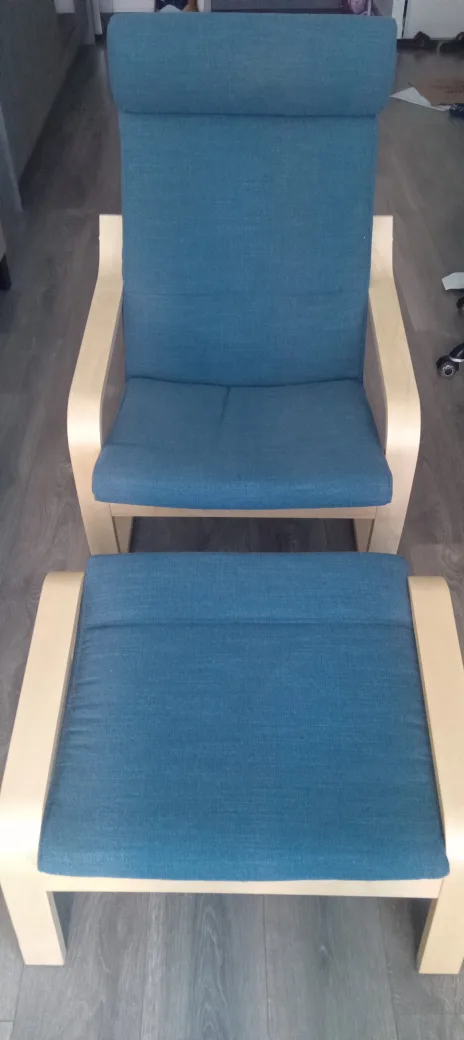 IKEA Poang Chair with Footstool - Blue