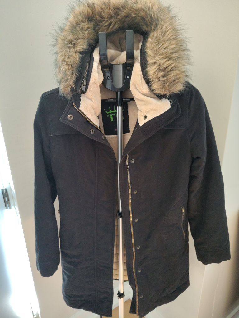 TNA Black Winter Jacket with Faux Fur Hood - Size S - photo 3