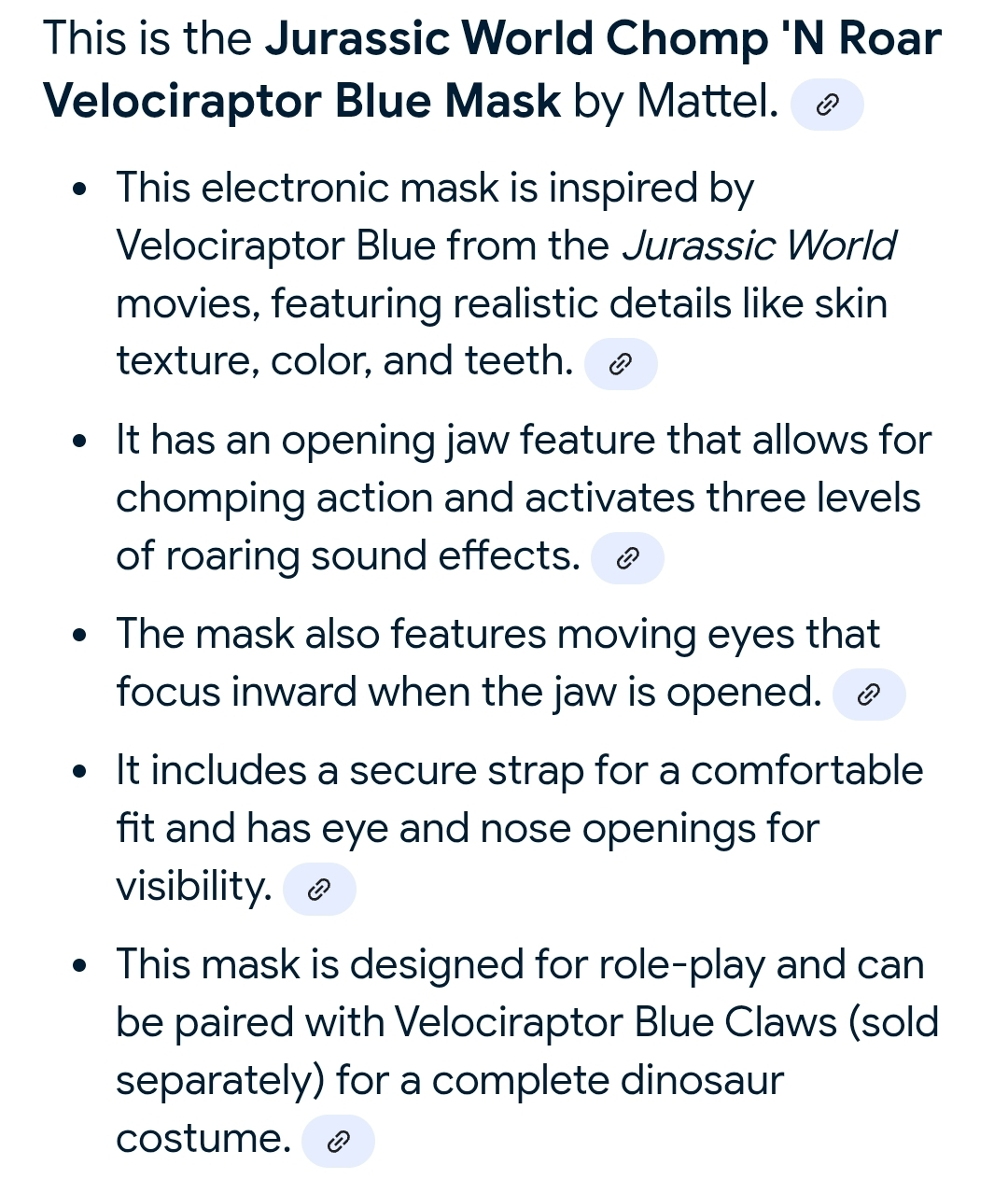 Jurassic World Chomp 'N Roar Velociraptor Blue Mask by Mattel - photo 2