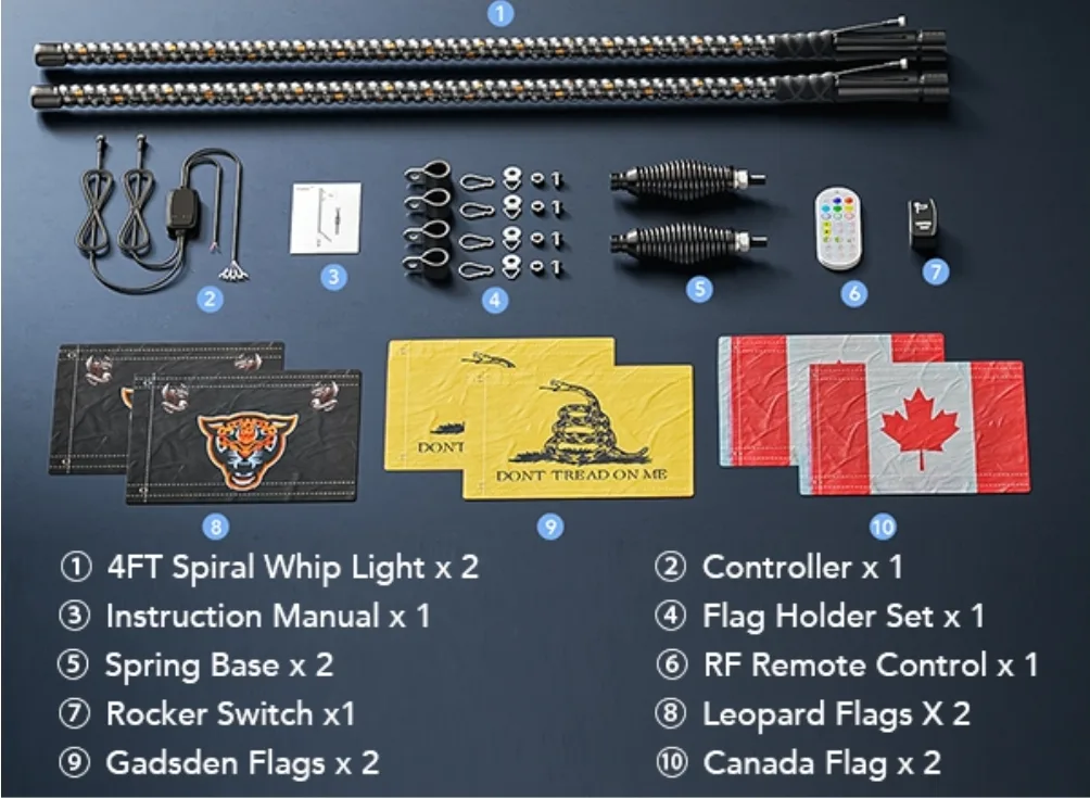 Ehaho 4FT LED Whip Lights (2 Pcs) – Spiral RGB UTV ATV SXS Canam image indicator(6)