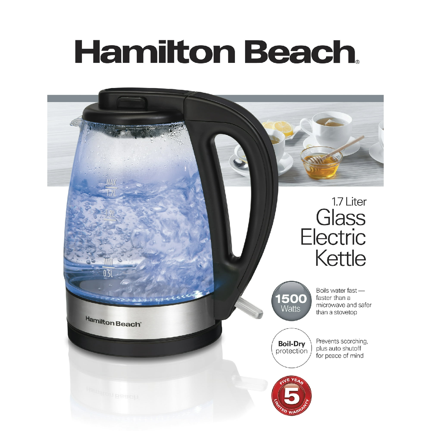 Hamilton Beach 1.7L Glass Electric Kettle - photo 3