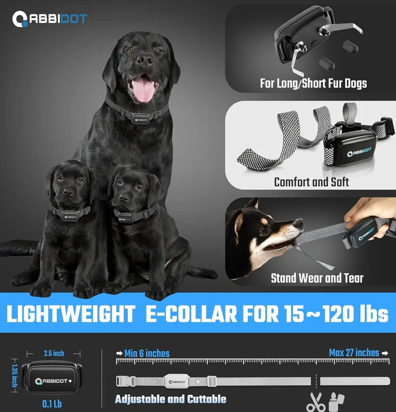 New. Abbidot E-Collar for Dogs 15-120 lbs image indicator(5)