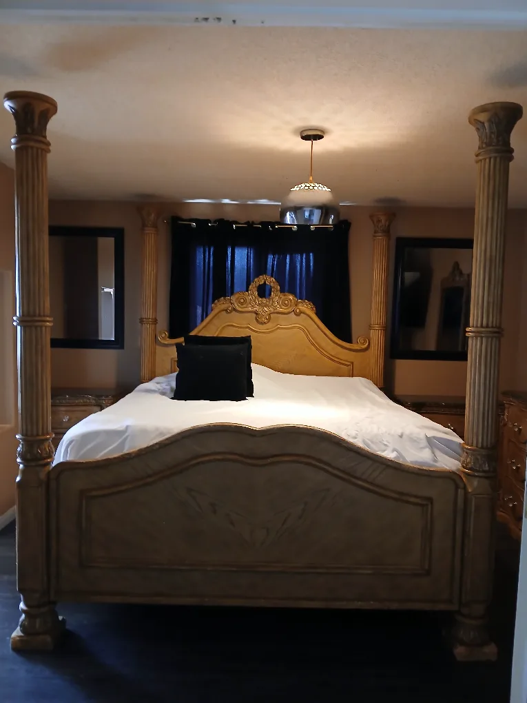 Ornate Bedroom Set - Bed, Dresser, and Nightstands