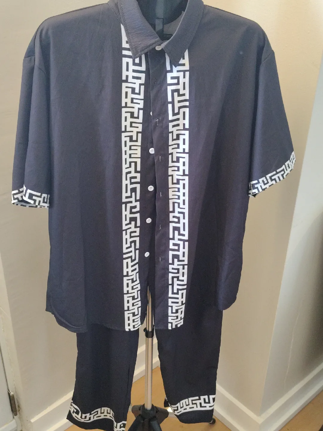 Black Patterned Shirt & Pants Set thumbnail