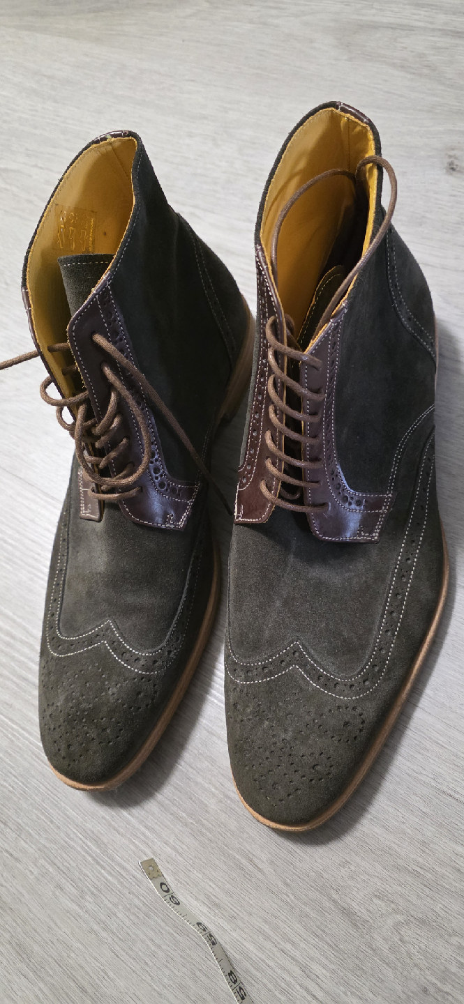 mens dark brown suede wingtip boots - photo 2