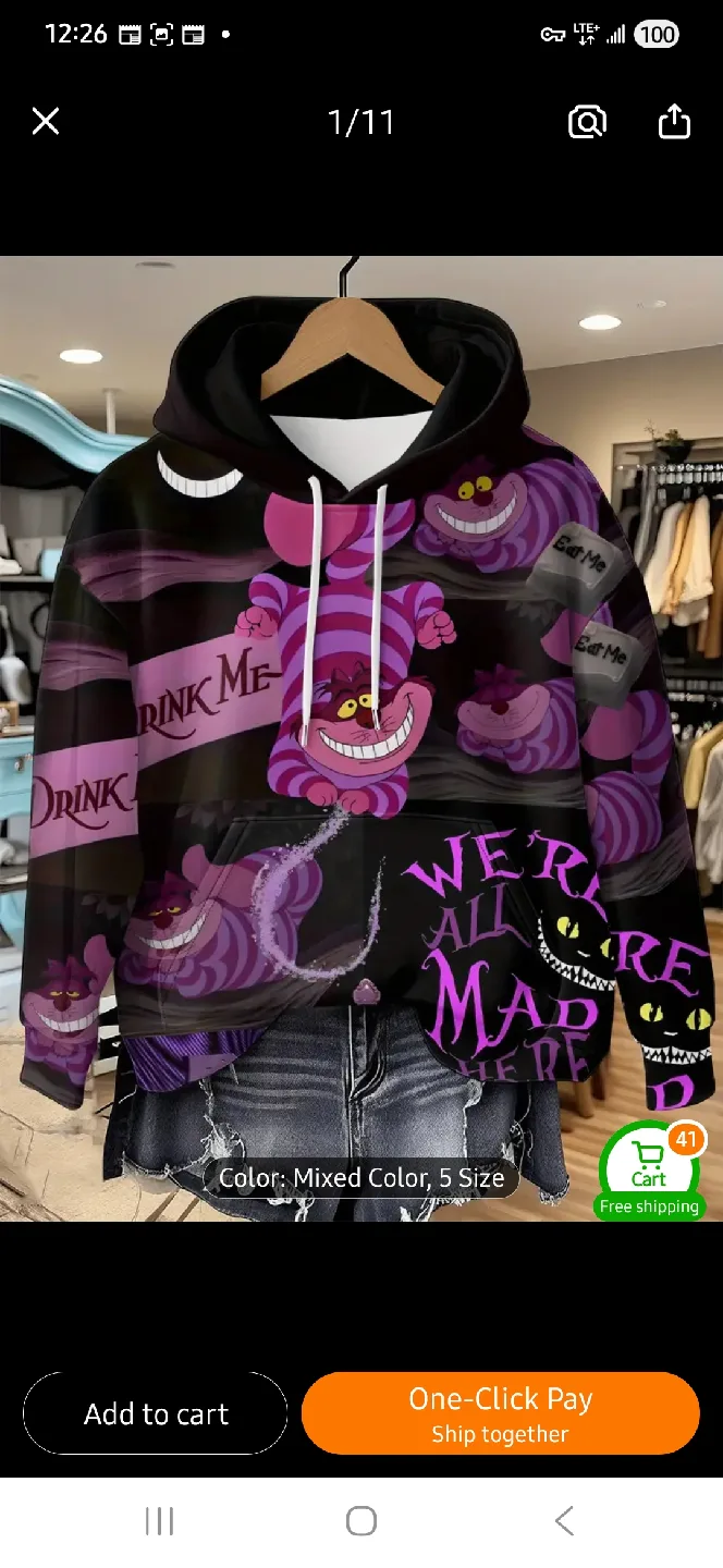 NEW Alice in Wonderland Cheshire Cat Hoodie 😸 thumbnail