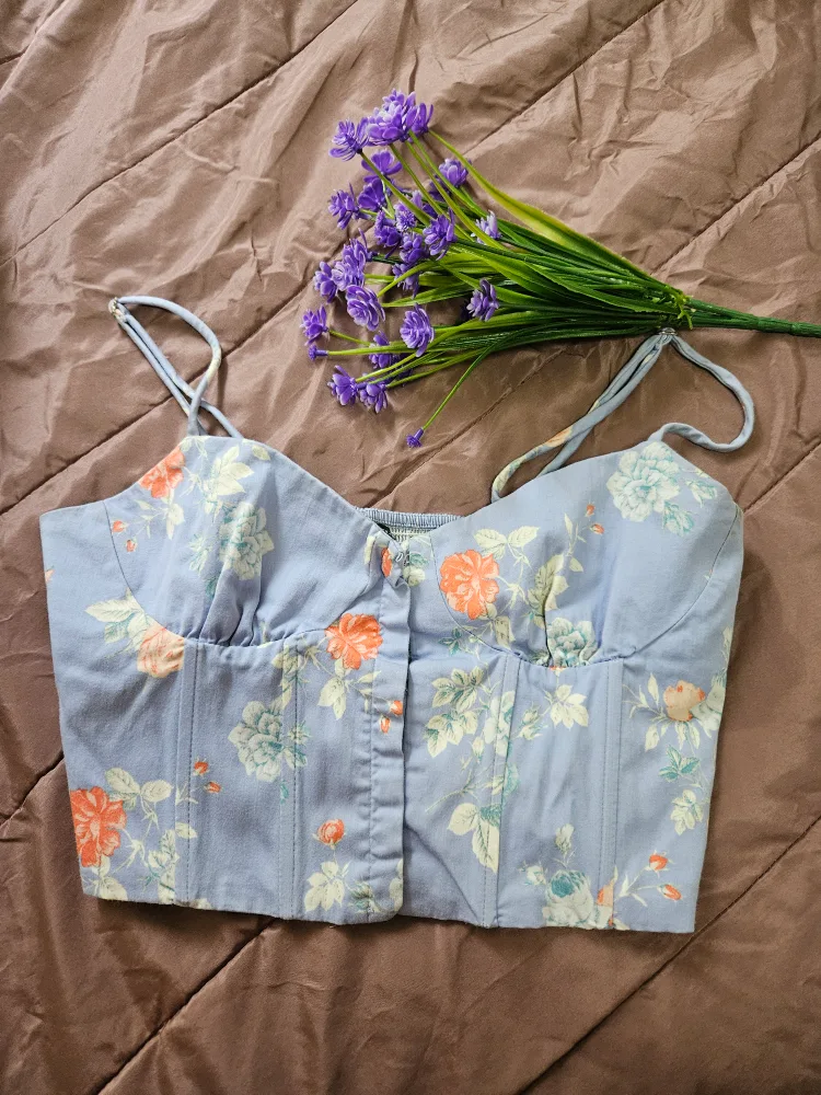 Zara Floral Corset Top - Size M thumbnail