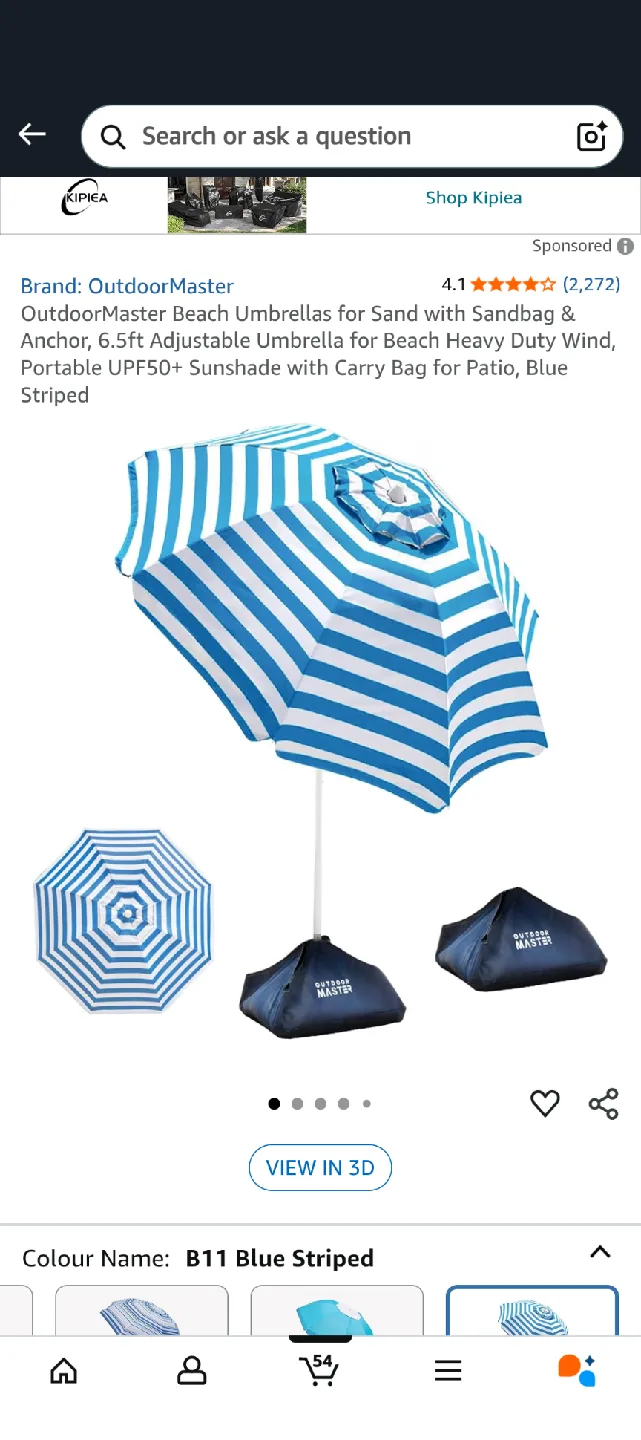 OutdoorMaster Beach Umbrella - Blue Striped thumbnail