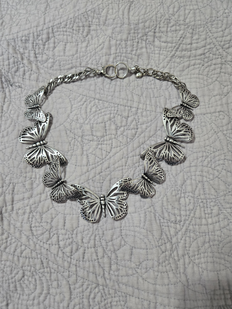Fossil Butterfly Silver Necklace