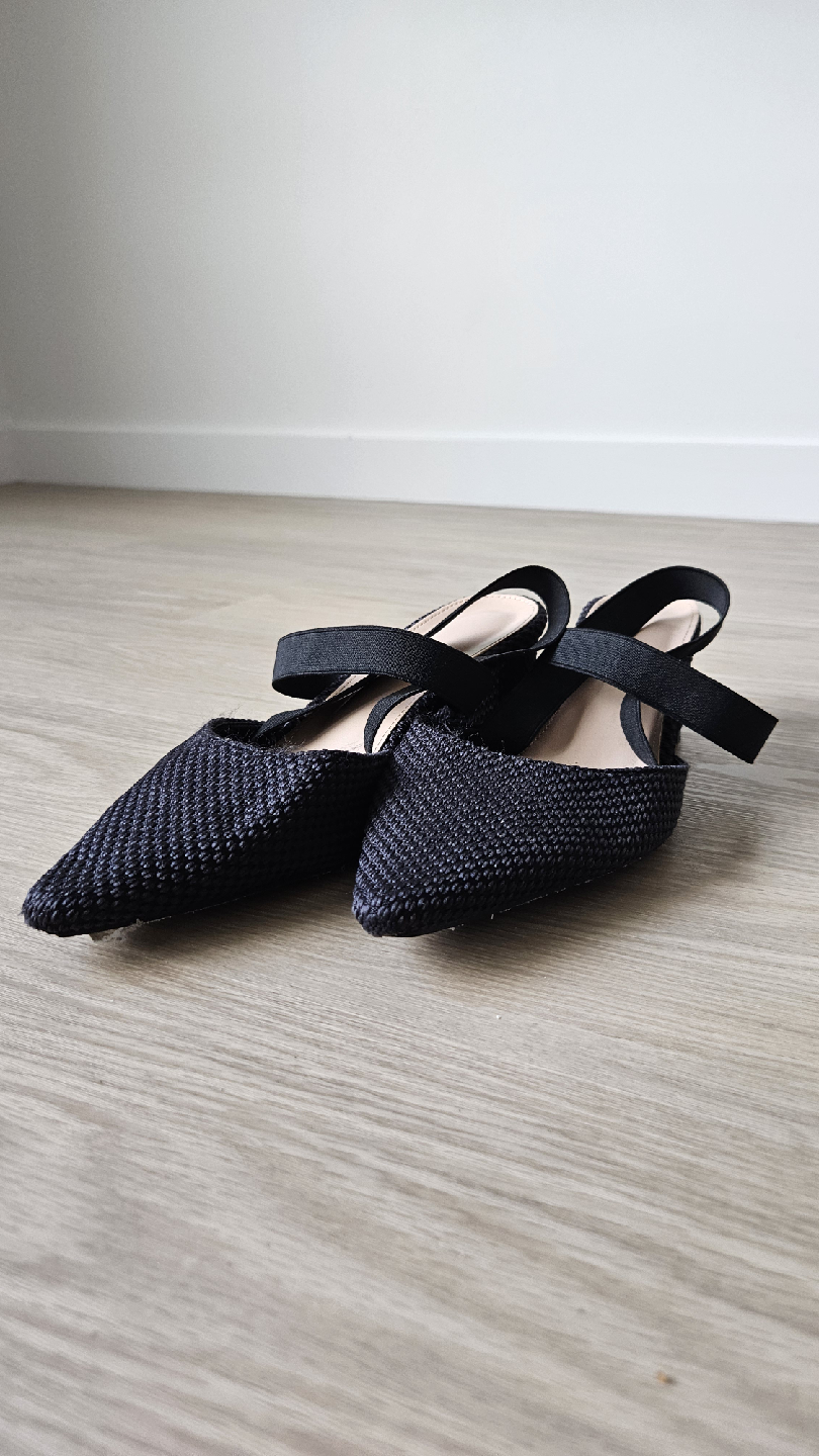Black Pointed Toe Slingback Heels