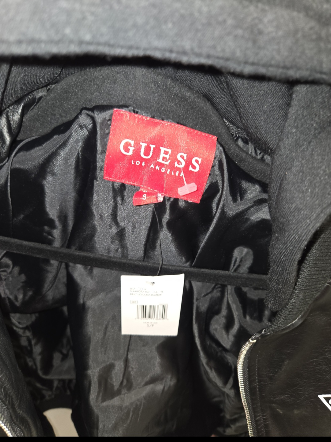 Guess Black Hooded Bomber Jacket - Size S