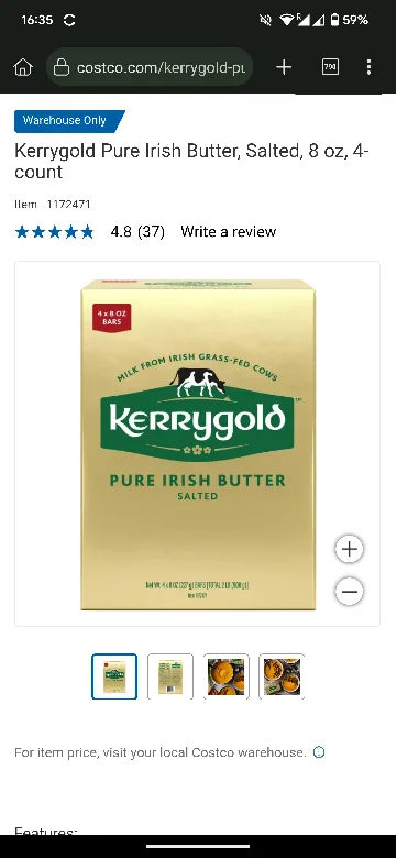 Wanted Kerrygold Pure Irish Butter, Salted, 8 oz, 4-count thumbnail