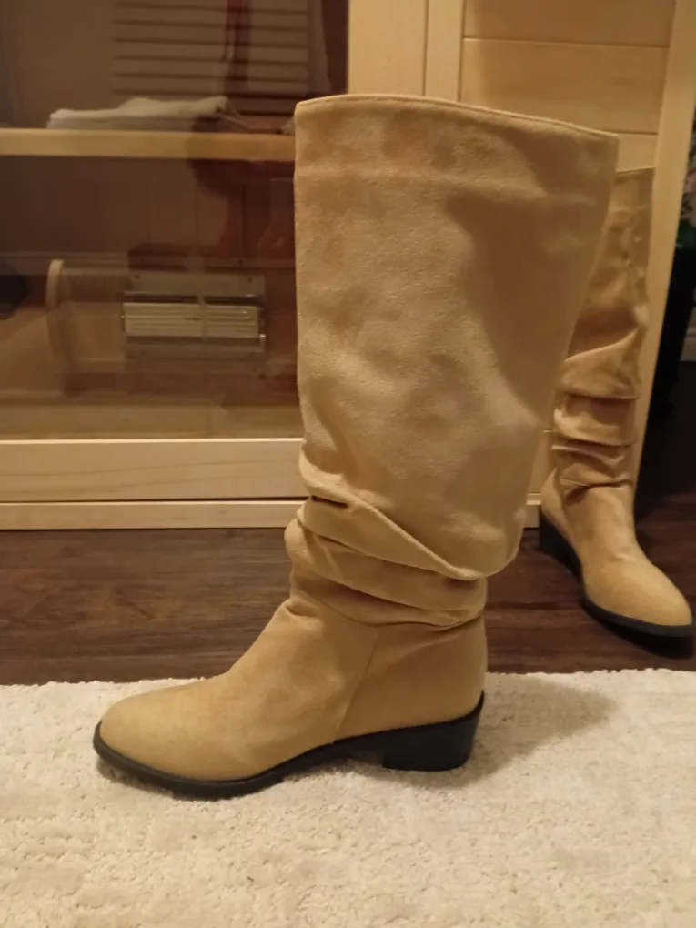 Beige Suede Slouch Boots image indicator(2)