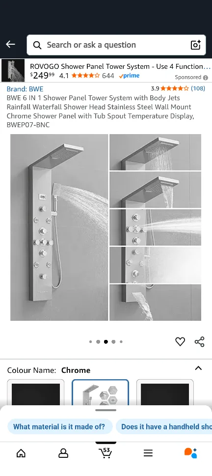 BWE 6-in-1 Chrome Shower Panel Tower System image indicator(5)
