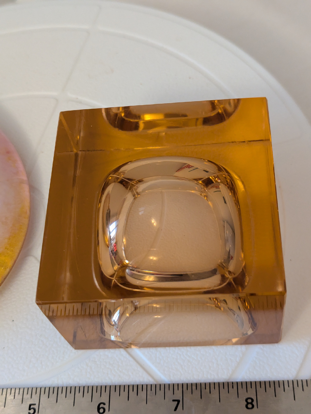 Vintage Glass Lily Pad Dish & Pinkish Cube Dish - photo 4