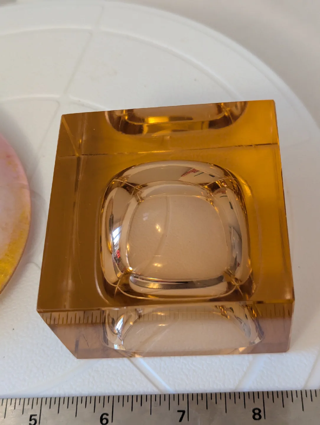 Vintage Glass Lily Pad Dish & Pinkish Cube Dish image indicator(4)