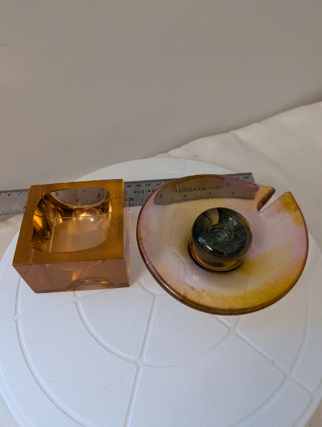 Vintage Glass Lily Pad Dish & Pinkish Cube Dish image indicator(5)