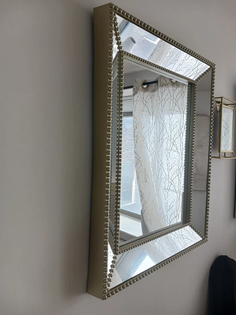 Elegant Beveled Wall Mirror with Decorative Studded Frame image indicator(4)