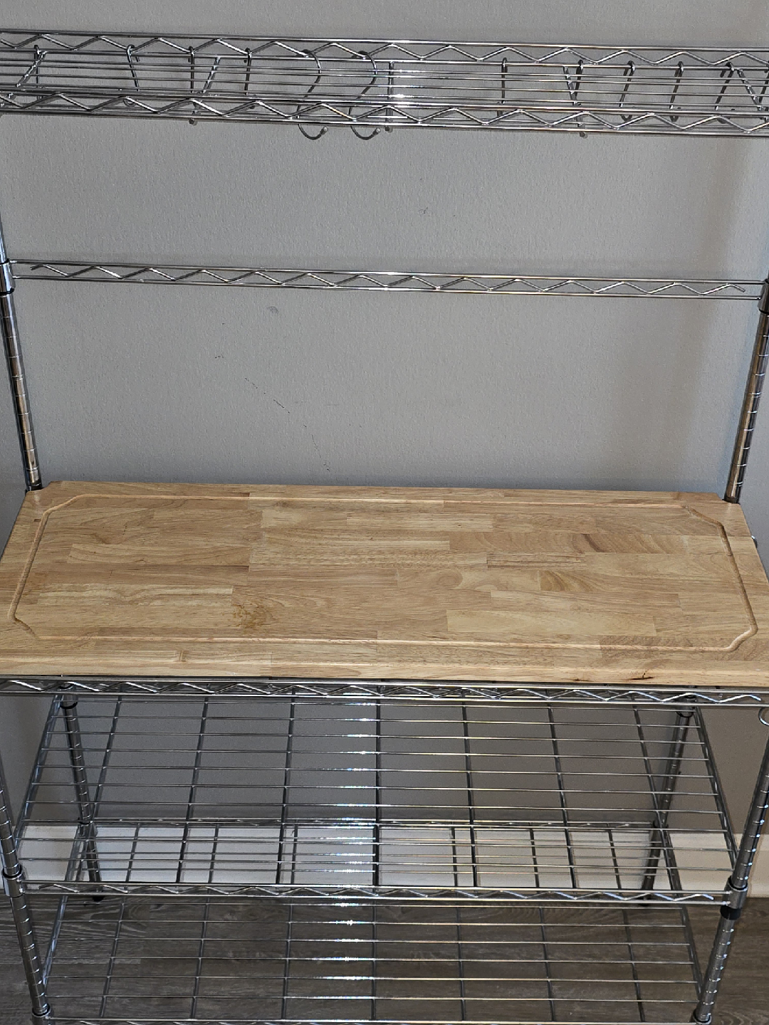 Chrome Shelving Unit with Wood Top