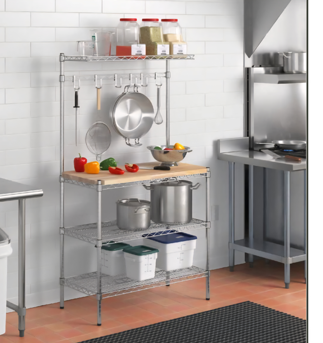 Chrome Shelving Unit with Wood Top - photo 2