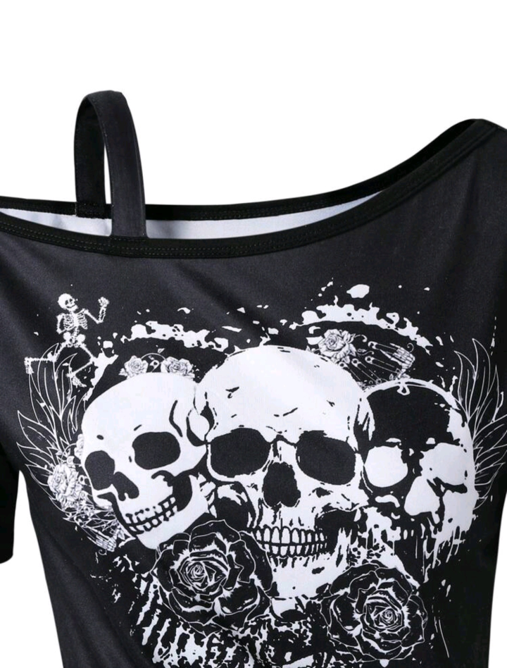 Halloween Kids Shein Skull Print One Shoulder Top - photo 3