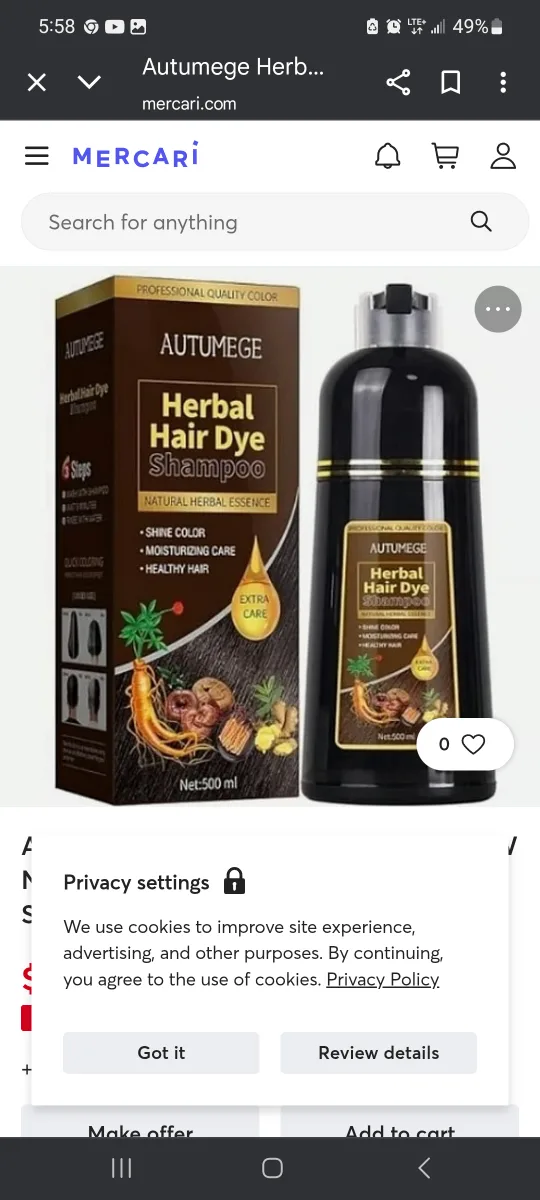 Autumege Herbal Hair Dye Shampoo black, 500ml thumbnail