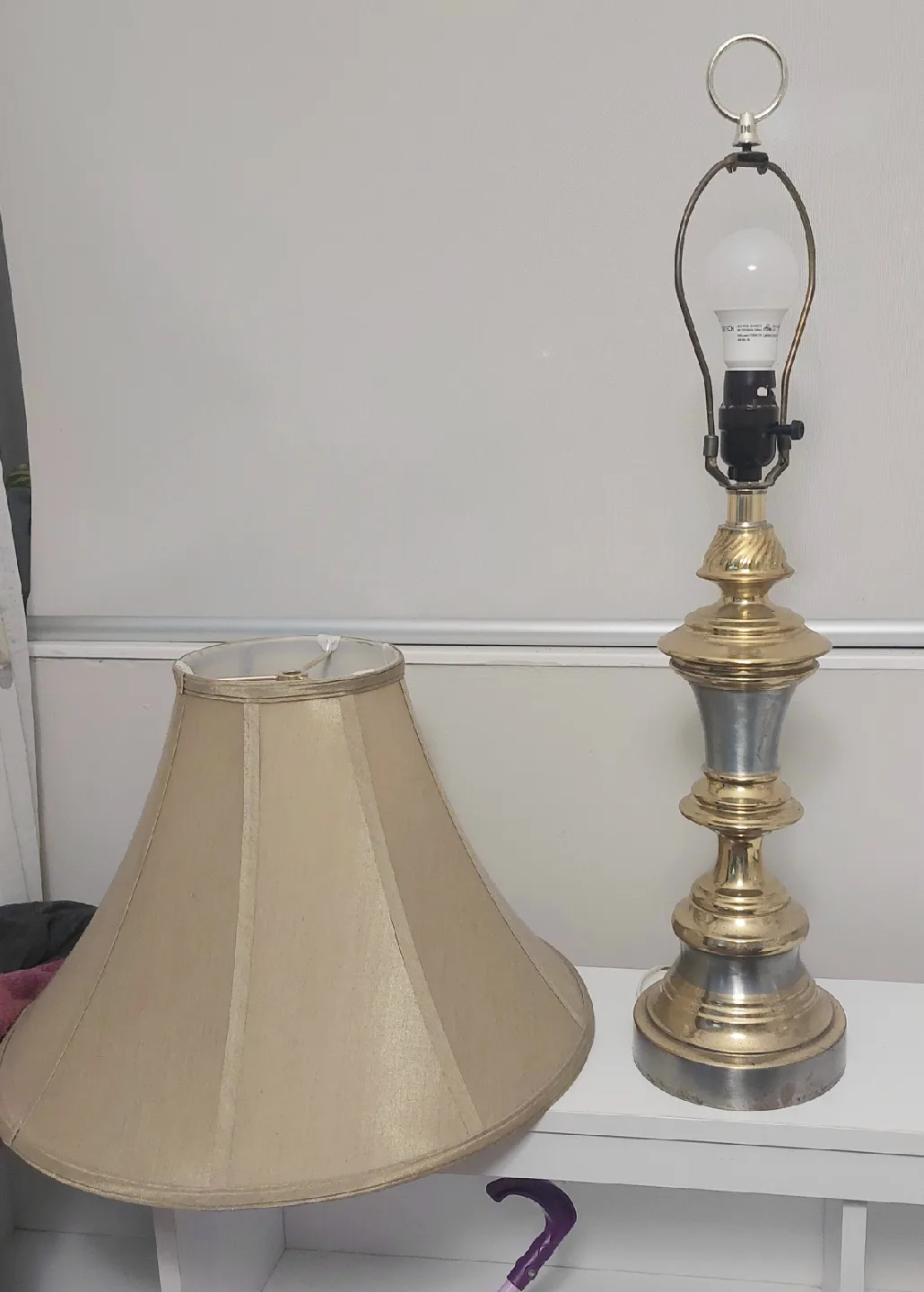 A Pair of Gold & Silver Table Lamps with Beige Shades image indicator(3)