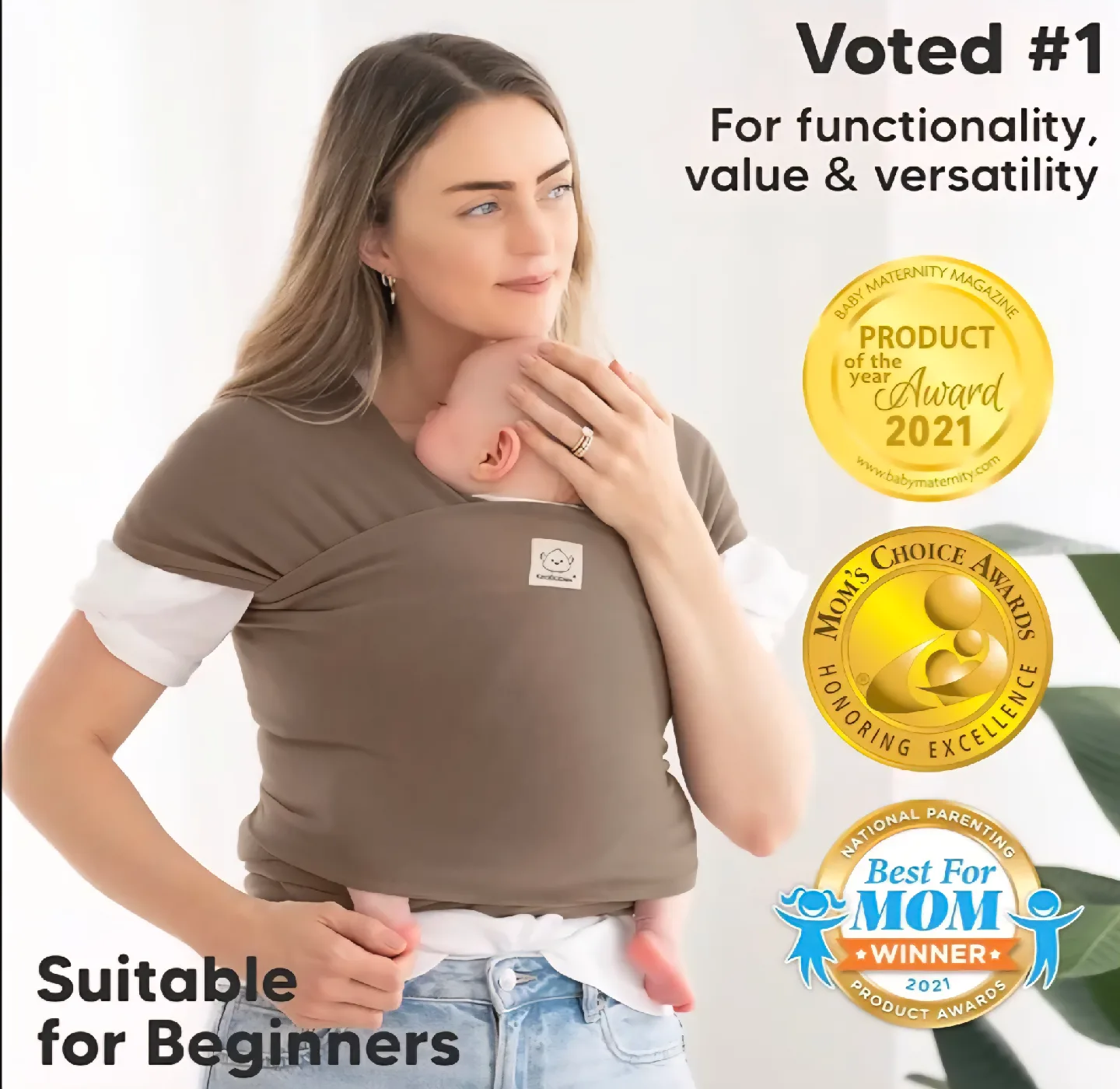 KeaBabies Original Baby Wrap Carrier (Saddle Brown) thumbnail