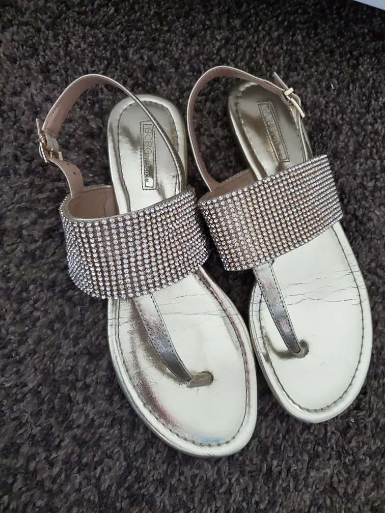 BCBGeneration Gold Rhinestone Sandals thumbnail